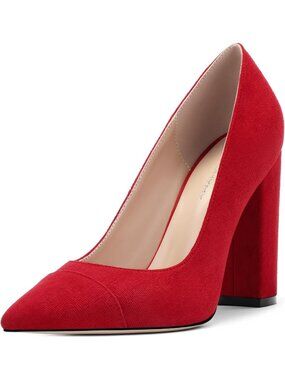 Women's Red Suede Pointed Toe High Heel Slip On Pumps Street Banquet Dress Shoes